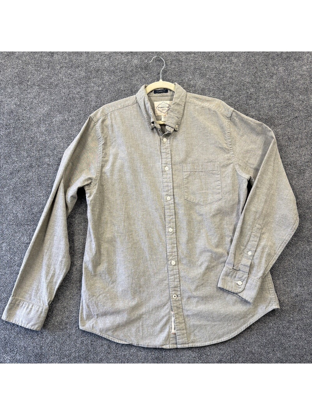 St. John's Bay Mens Gray Classic Fit Long Sleeve Button Up Shirt Legacy Oxford L